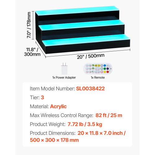 LED Lighted Liquor Bottle Display 3 Tiers 20 Inches Whiskey Rack Supports