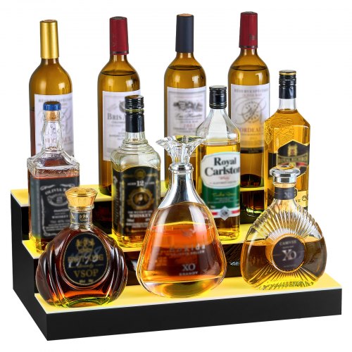 LED Lighted Liquor Bottle Display 3 Tiers 20 Inches Whiskey Rack Supports
