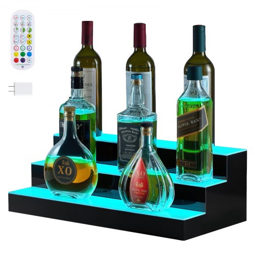 LED Lighted Liquor Bottle Display 3 Tiers 20 Inches Whiskey Rack Supports
