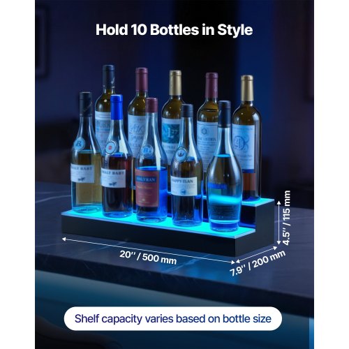 LED Lighted Liquor Bottle Display 2 Tiers 20 Inches Whiskey Rack Supports