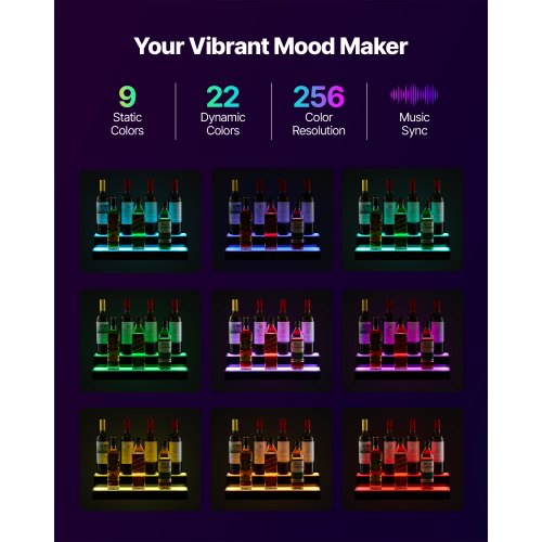 LED Lighted Liquor Bottle Display 2 Tiers 20 Inches Whiskey Rack Supports