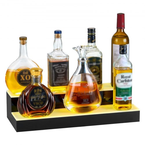 LED Lighted Liquor Bottle Display 2 Tiers 20 Inches Whiskey Rack Supports