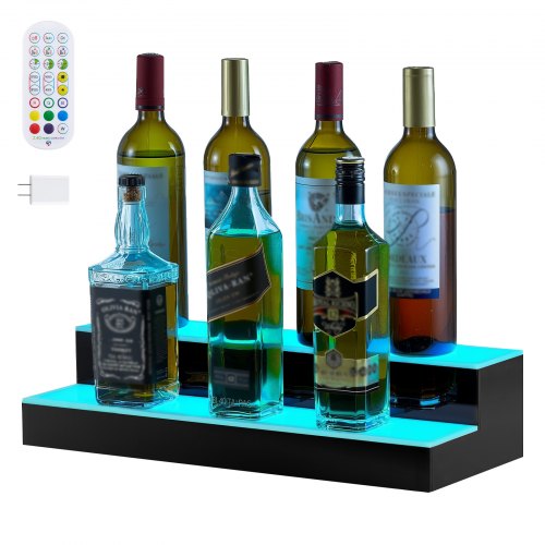 LED Lighted Liquor Bottle Display 2 Tiers 20 Inches Whiskey Rack Supports