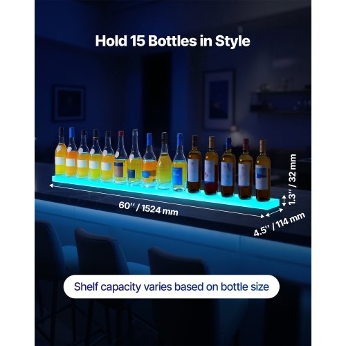 LED Lighted Liquor Bottle Display 1Tier 60 Inches Whiskey Rack Supports