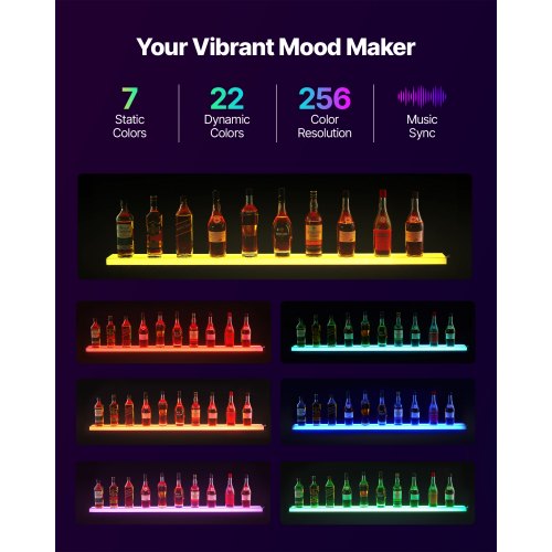 LED Lighted Liquor Bottle Display 1Tier 60 Inches Whiskey Rack Supports