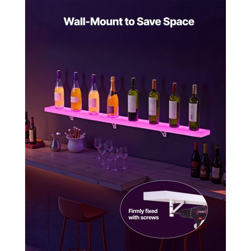 LED Lighted Liquor Bottle Display 1Tier 60 Inches Whiskey Rack Supports