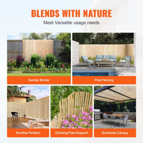Natural Bamboo Slat Screening Privacy Bamboo Slat Fence 6 ft H x 13 ft L