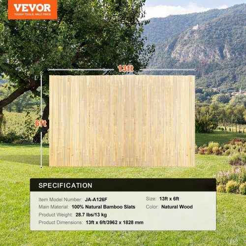Natural Bamboo Slat Screening Privacy Bamboo Slat Fence 6 ft H x 13 ft L