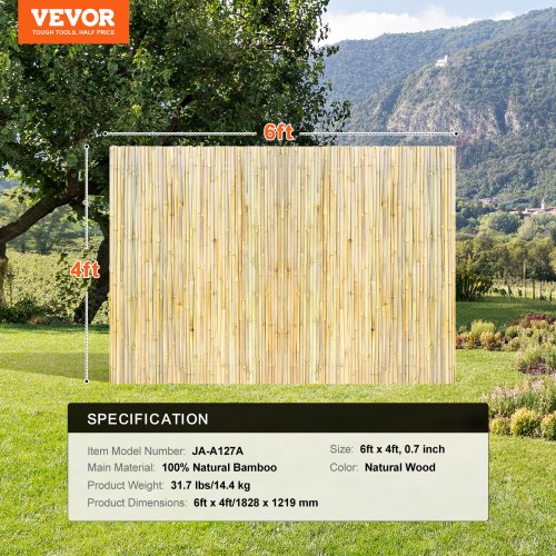 Natural Rolled Bamboo Fence EcoFriendly Bamboo Privacy Fence 4 ft H x 6 ft