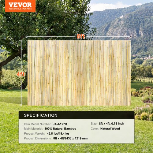 Natural Rolled Bamboo Fence EcoFriendly Bamboo Privacy Fence 4 ft H x 8 ft