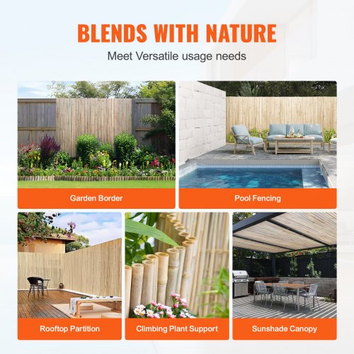 Natural Rolled Bamboo Fence EcoFriendly Bamboo Privacy Fence 6 ft H x 8 ft