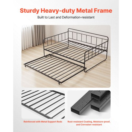 Full Size Daybed Frame Day Bed with Trundle Heavy Duty Metal Platform Bed
