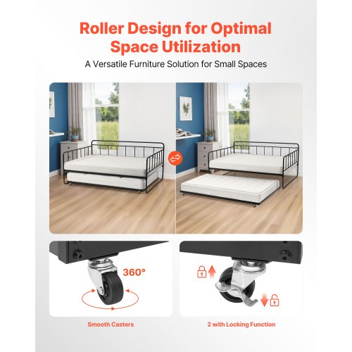 Full Size Daybed Frame Day Bed with Trundle Heavy Duty Metal Platform Bed