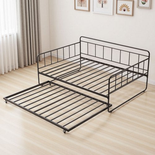 Full Size Daybed Frame Day Bed with Trundle Heavy Duty Metal Platform Bed