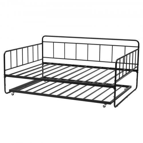 Full Size Daybed Frame Day Bed with Trundle Heavy Duty Metal Platform Bed