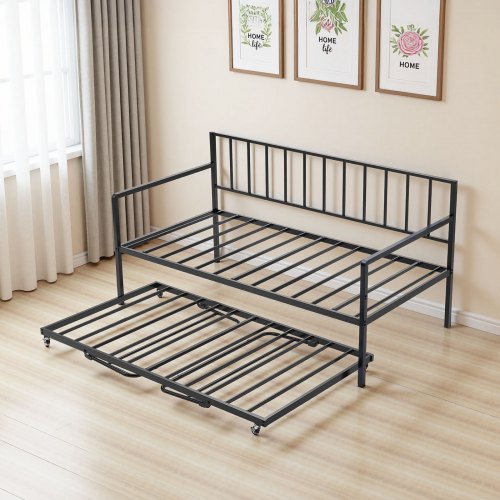 Twin Size Daybed Frame Height Adjustable Day Bed with Trundle Heavy Duty
