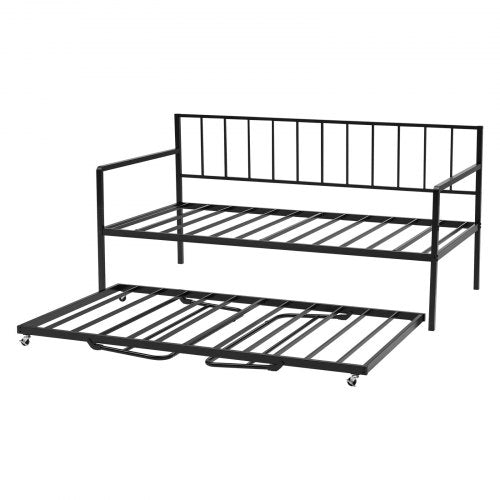 Twin Size Daybed Frame Height Adjustable Day Bed with Trundle Heavy Duty
