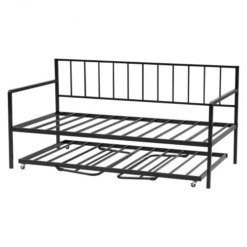 Twin Size Daybed Frame Height Adjustable Day Bed with Trundle Heavy Duty