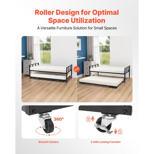 Twin Size Daybed Frame Day Bed With Trundle Heavy Duty Metal Platform Slats