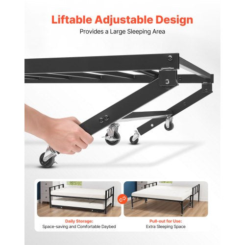 Twin Size Daybed Frame Day Bed With Trundle Heavy Duty Metal Platform Slats