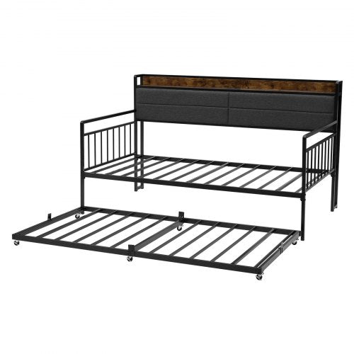 Twin Size Daybed Frame Day Bed With Trundle Heavy Duty Metal Platform Charging