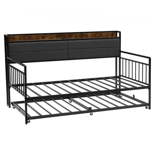 Twin Size Daybed Frame Day Bed With Trundle Heavy Duty Metal Platform Charging