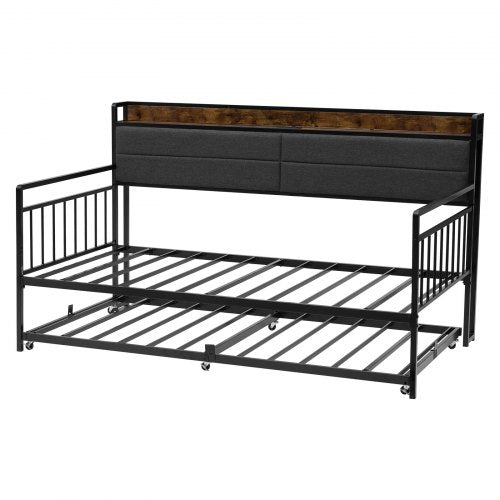 Twin Size Daybed Frame Day Bed With Trundle Heavy Duty Metal Platform Charging