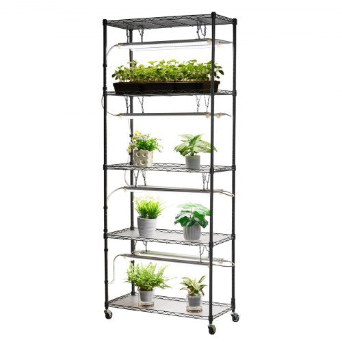 Diy Plant Shelf With Grow Lights 71 In Tall Indoor Stand Wheels 192W 5000K