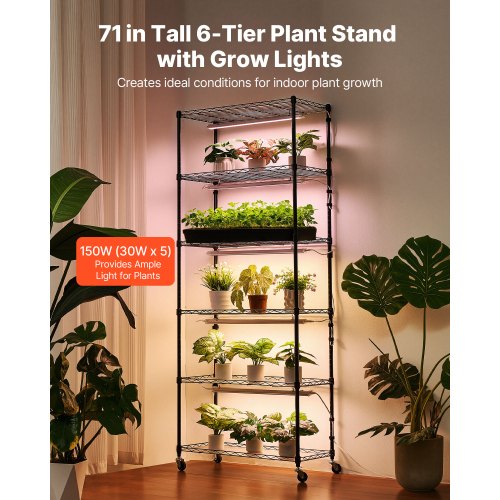 Plant Shelf With Grow Light 6Tier Indoor Stand 71In Tall Plants Display Rack