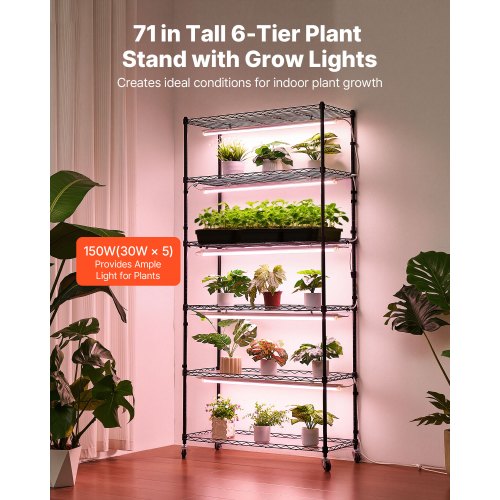 Plant Shelf with Grow Light 6Tier Indoor Plant Stand 71in Tall Indoor