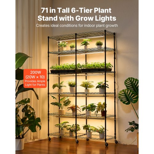 Plant Shelf with Grow Light 6Tier DoubleRow Plant Stand 71in Tall Indoor