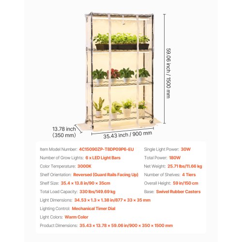 Indoor Greenhouse with Grow Light 59 in Tall 4Tier Plant Stand with Clear