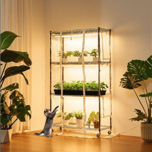 Indoor Greenhouse with Grow Light 59 in Tall 4Tier Plant Stand with Clear