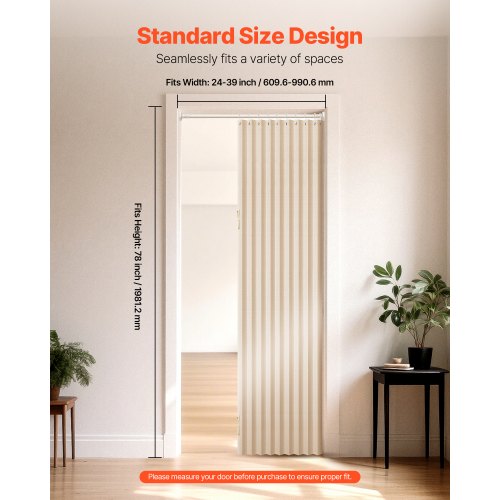 Accordion Door 47 x 78 inch Blackout Fabric Folding Magnetic Door Curtain