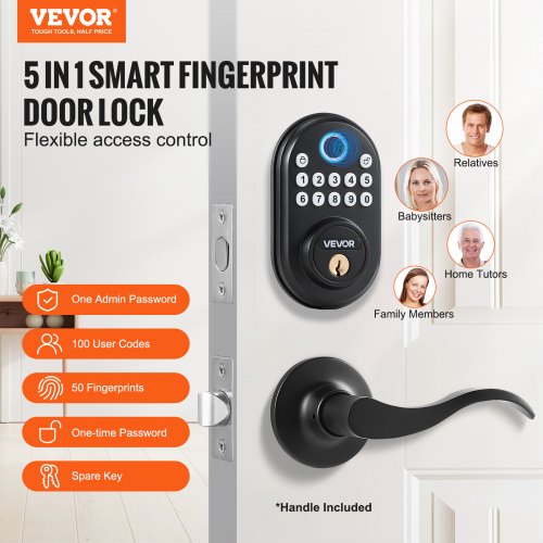 Fingerprint Door Lock with Level Handles FingerprintKeypad CodeKey