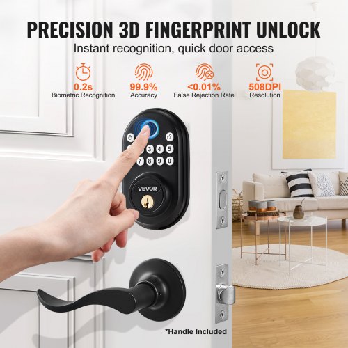 Fingerprint Door Lock with Level Handles FingerprintKeypad CodeKey