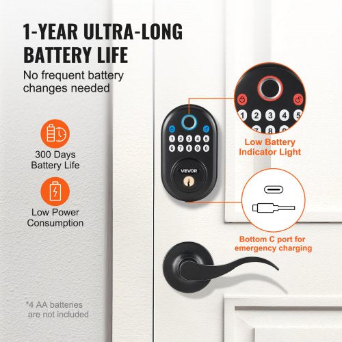 Fingerprint Door Lock with Level Handles FingerprintKeypad CodeKey