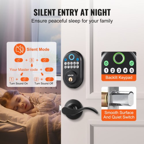 Fingerprint Door Lock with Level Handles FingerprintKeypad CodeKey