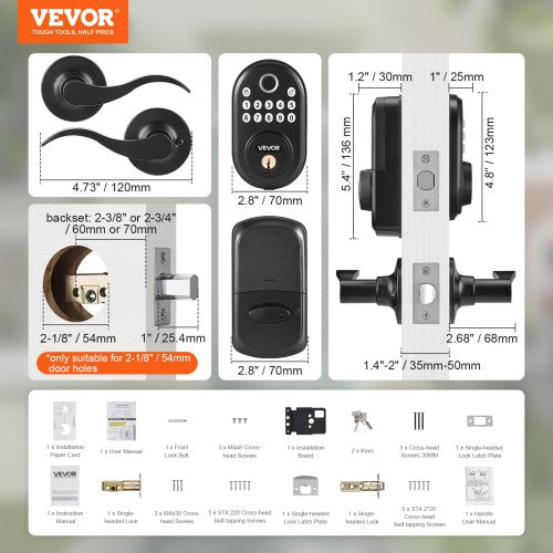 Fingerprint Door Lock with Level Handles FingerprintKeypad CodeKey