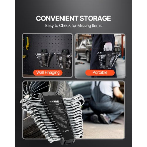 Combination Wrench Set 16Piece Metric 8 mm to 24 mm with Organizer Rack