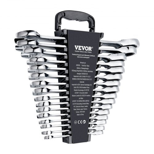 Combination Wrench Set 16Piece Metric 8 mm to 24 mm with Organizer Rack