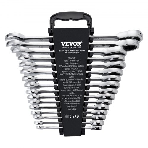 Combination Wrench Set 16Piece Metric 8 mm to 24 mm with Organizer Rack