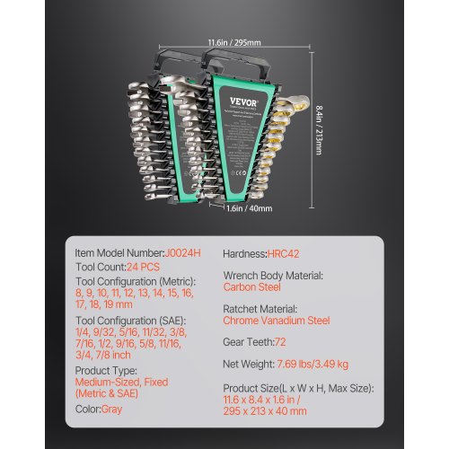 Combination Wrench Set 24Piece Ratcheting Wrench Set with Organizer Rack