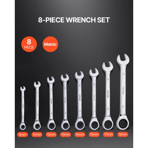 Combination Wrench Set 8Piece Ratcheting Wrench Set with Organizer Rack