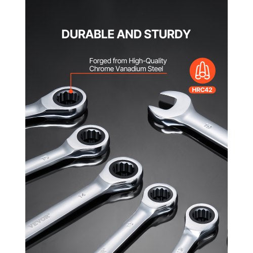 Combination Wrench Set 8Piece Ratcheting Wrench Set with Organizer Rack