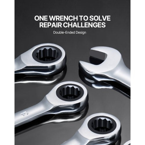 Combination Wrench Set 8Piece Ratcheting Wrench Set with Organizer Rack