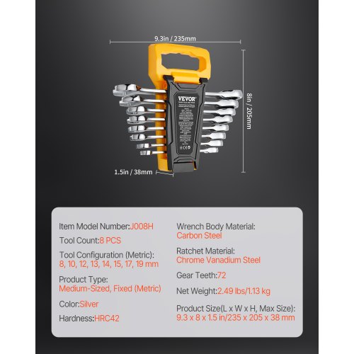 Combination Wrench Set 8Piece Ratcheting Wrench Set with Organizer Rack