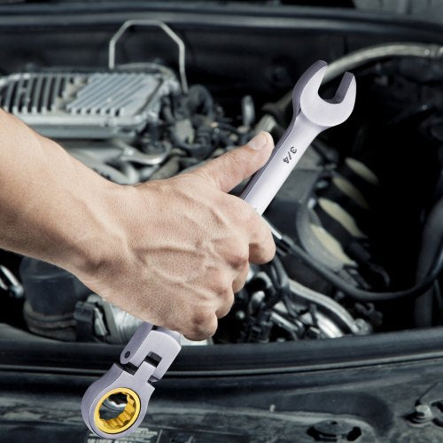 FlexHead Ratcheting Wrench Set 8piece Combination Wrench Set with Rollup