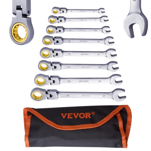 FlexHead Ratcheting Wrench Set 8piece Combination Wrench Set with Rollup