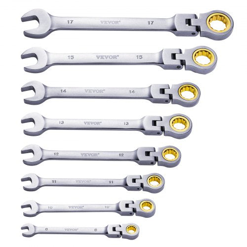 FlexHead Ratcheting Wrench Set 8piece Combination Wrench Set with Rollup